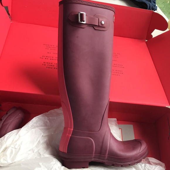 BNIB Hunter Original Stripe Rain Boots Damson / Bright Watermelon sz 8 - Picture 5 of 10